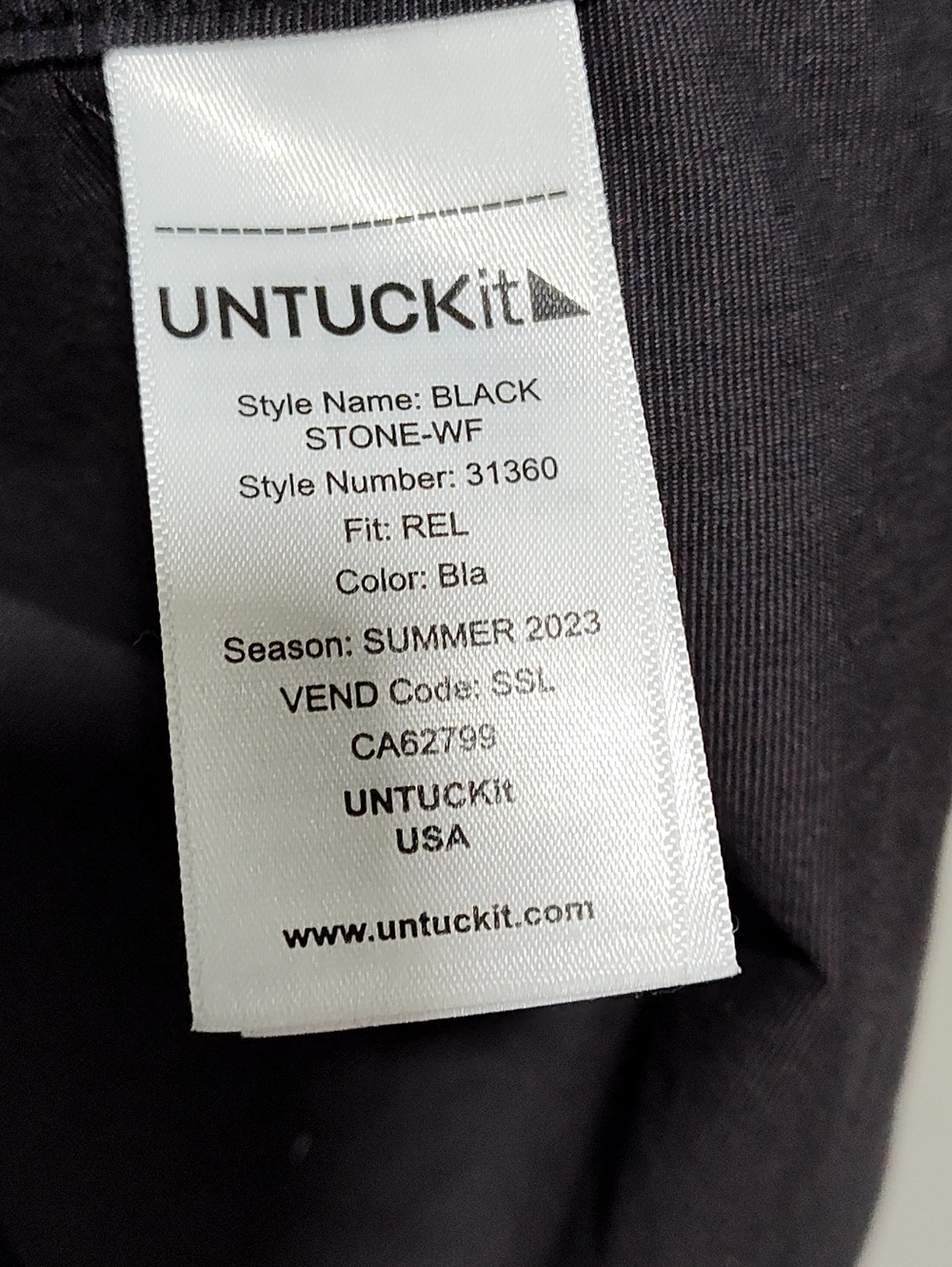 UNTUCKit Men's Shirt XL Relaxed Fit Black Wrinkle Free 100% Cotton Button Down - Picture 8 of 9
